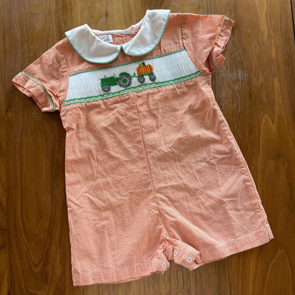 Petit Ami Orange Gingham Baby Outfit